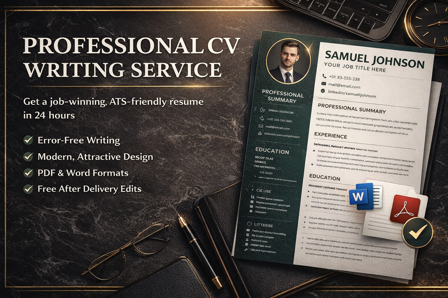 خدمة كتابة وتصميم سيرة ذاتية احترافية (CV) – جاهزة خلال 24 ساعة